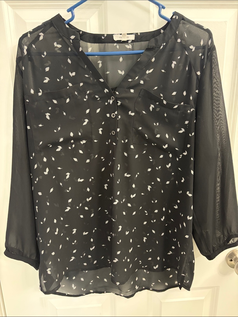 Maurices Black Sheer Blouse with White Fleck Pattern